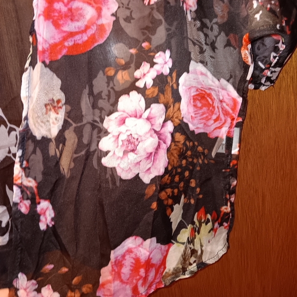 Zanzea ~ Black Pink Sheer Floral Chiffon Kimono – Lightweight Open Front - Picture 8 of 13